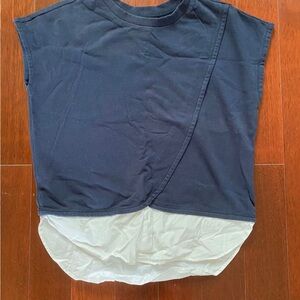 Derek Lam Navy and Cream Layered Short Sleeve Top